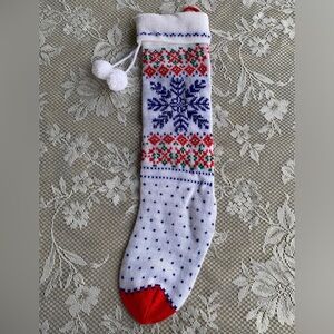 Vintage Knit Snowflake Collectible Traditional Christmas Stocking
